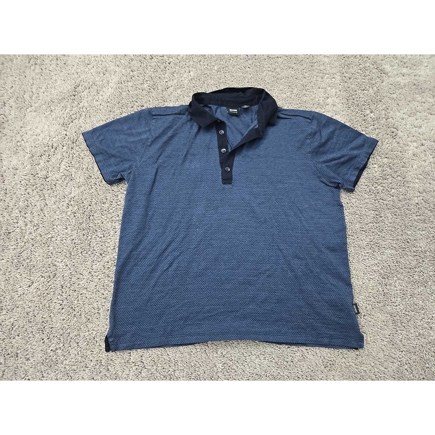 Hugo Boss Polo Shirt Mens Xl Blue Geometric Short Sleeve Regular Fit